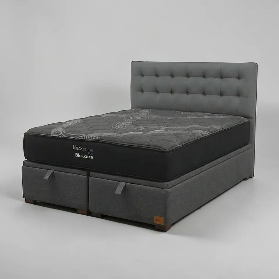 Cama Baul 2 Plazas / Colchon black prime + Respaldo BOTONNE PREMIUM 2