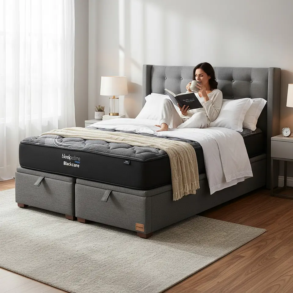Cama Baul 2 Plazas / Colchon black prime + Respaldo BOTONNE PREMIUM 6