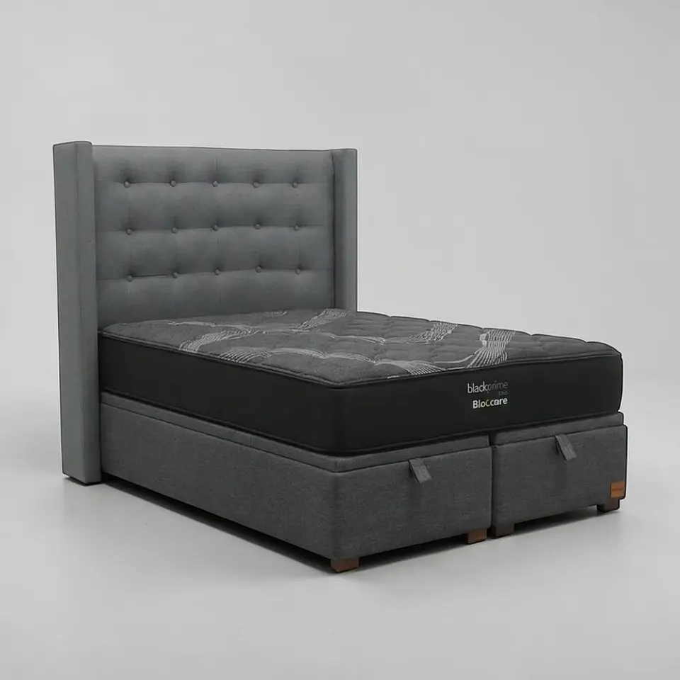 Cama Baul 2 Plazas / Colchon black prime + Respaldo BOTONNE PREMIUM 7