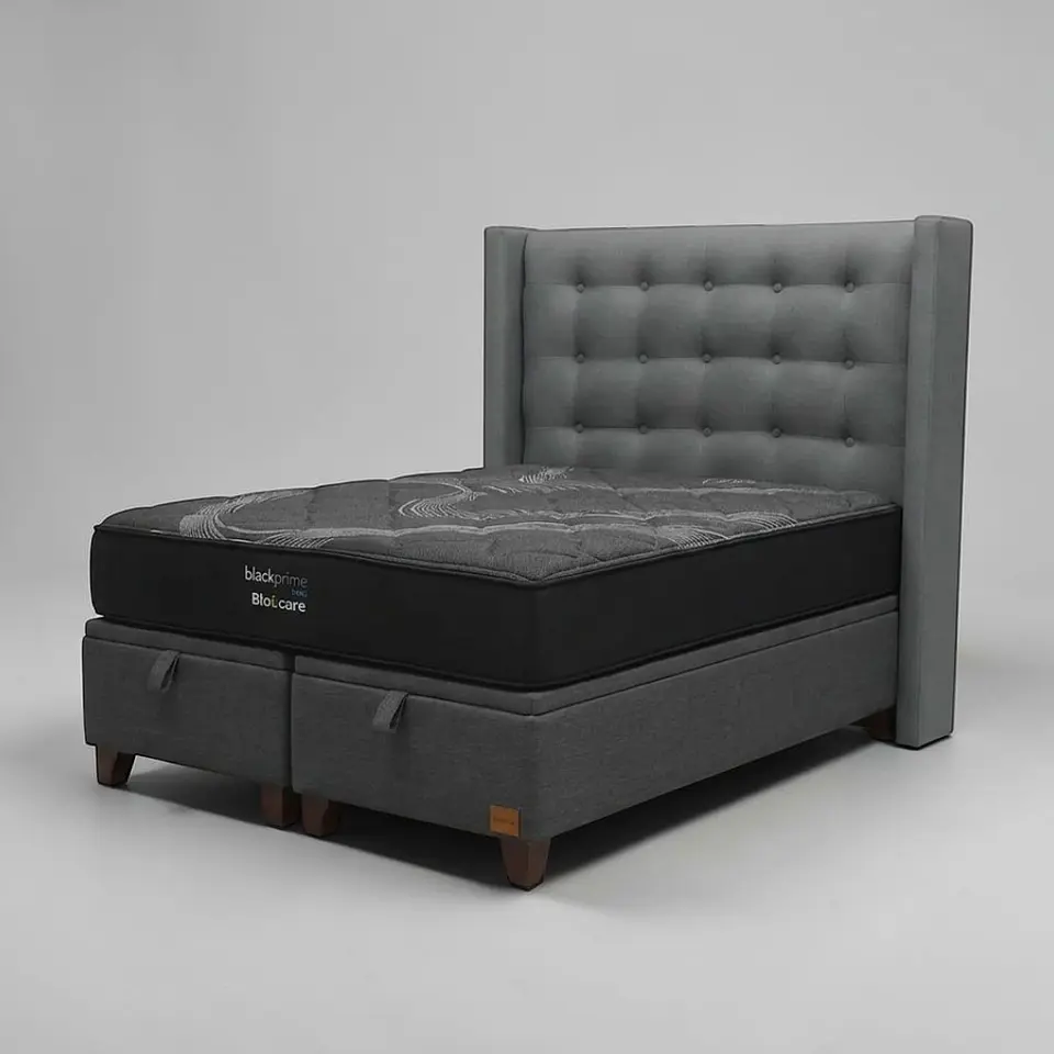 Cama Baul 2 Plazas / Colchon black prime + Respaldo BOTONNE PREMIUM 9