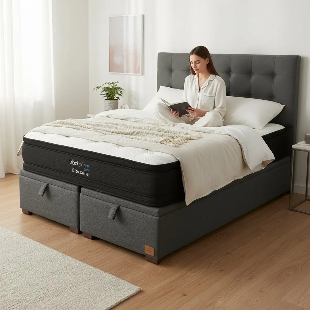 Cama Baul 2 Plazas / Colchon black prime + Respaldo BOTONNE PREMIUM 11