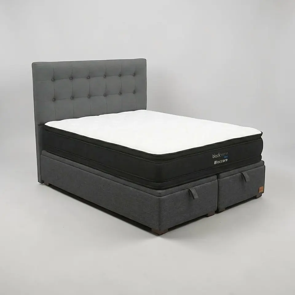 Cama Baul 2 Plazas / Colchon black prime + Respaldo BOTONNE PREMIUM 12