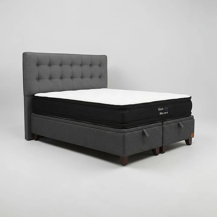 Cama Baul 2 Plazas / Colchon black prime + Respaldo BOTONNE PREMIUM 14