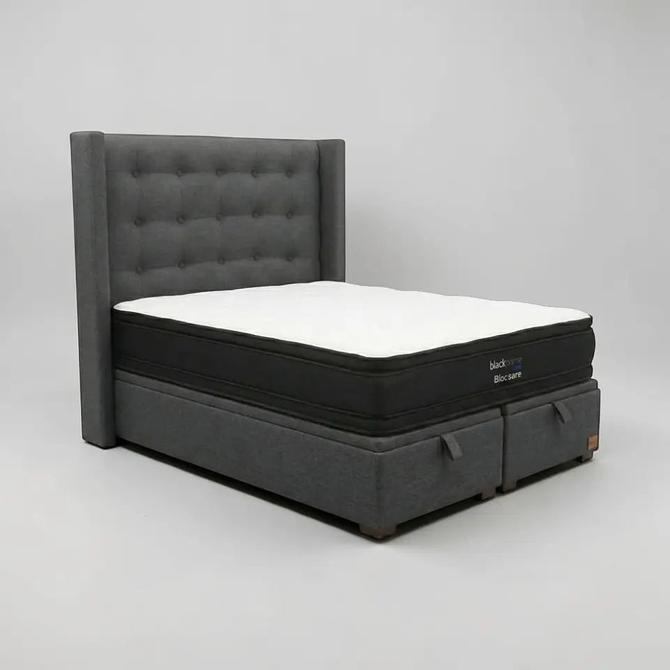 Cama Baul 2 Plazas / Colchon black prime + Respaldo BOTONNE PREMIUM 17