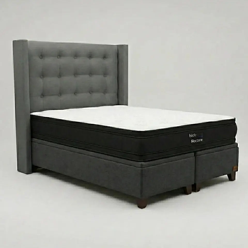 Cama Baul 2 Plazas / Colchon black prime + Respaldo BOTONNE PREMIUM 19