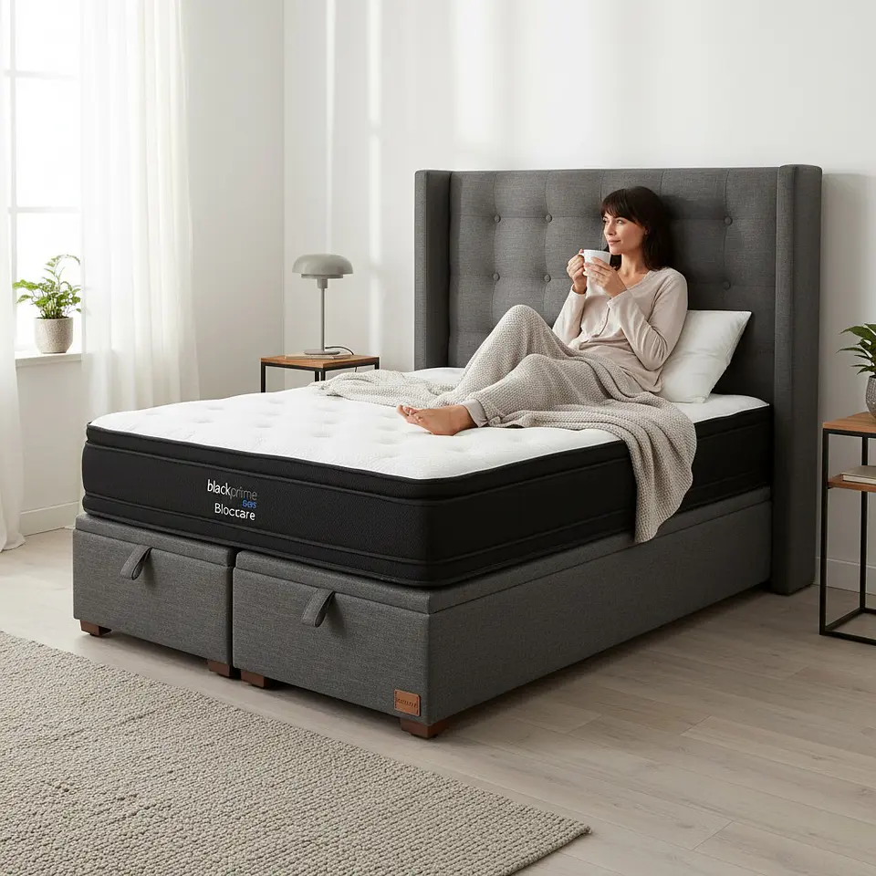 Cama Baul 2 Plazas / Colchon black prime + Respaldo BOTONNE PREMIUM 16