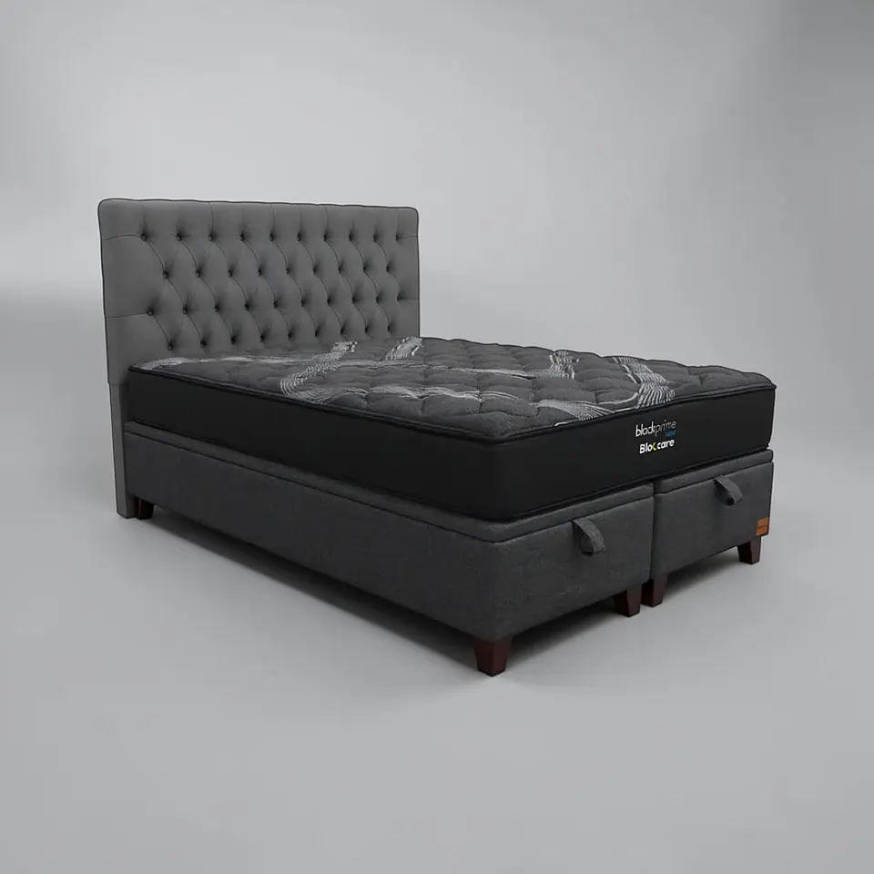 Cama Baul 2 Plazas / Colchon black prime + Respaldo CAPITONNE PREMIUM 4