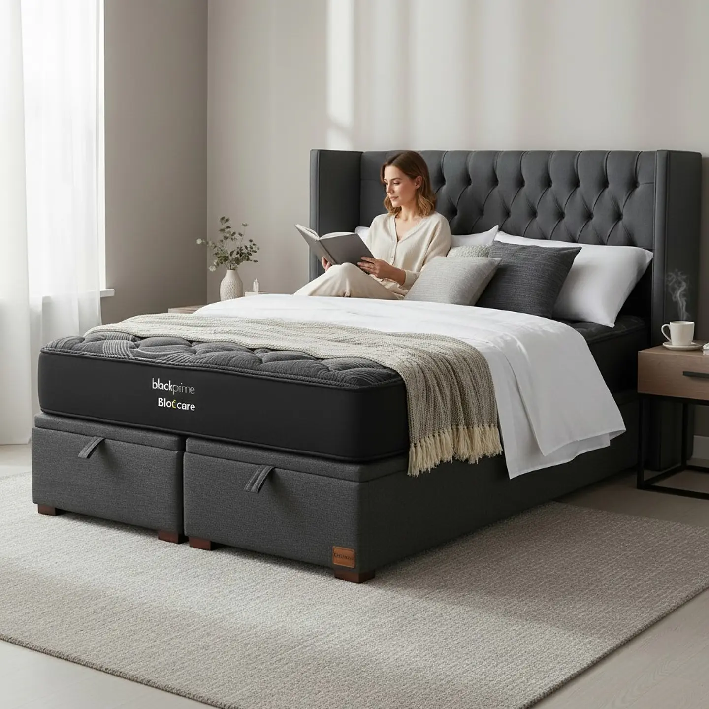 Cama Baul 2 Plazas / Colchon black prime + Respaldo CAPITONNE PREMIUM 6