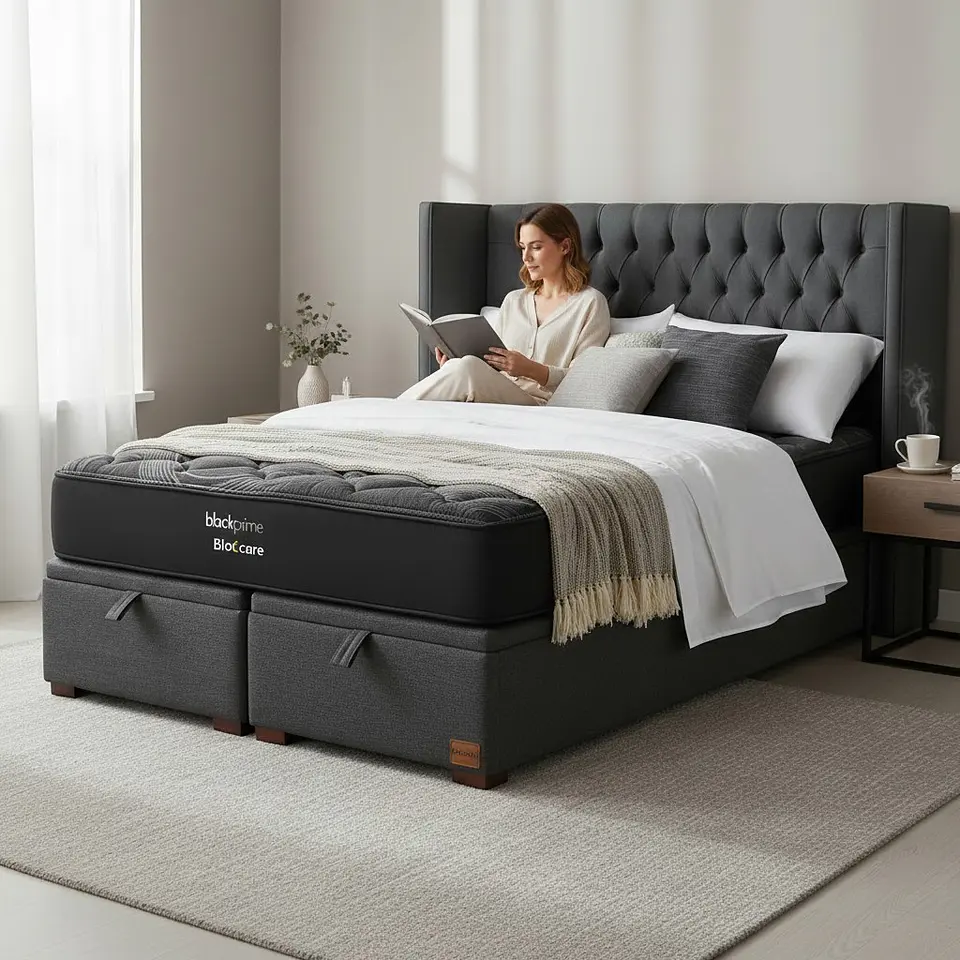 Cama Baul 2 Plazas / Colchon black prime + Respaldo CAPITONNE PREMIUM 6