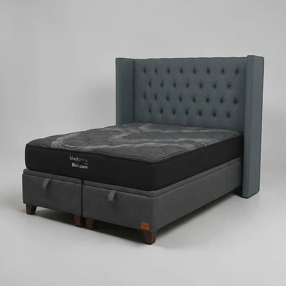 Cama Baul 2 Plazas / Colchon black prime + Respaldo CAPITONNE PREMIUM 9