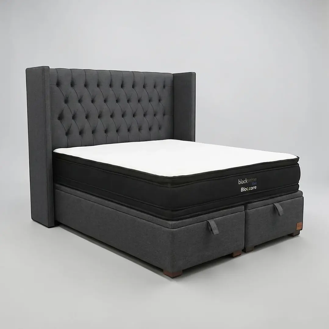 Cama Baul 2 Plazas / Colchon black prime + Respaldo CAPITONNE PREMIUM 17