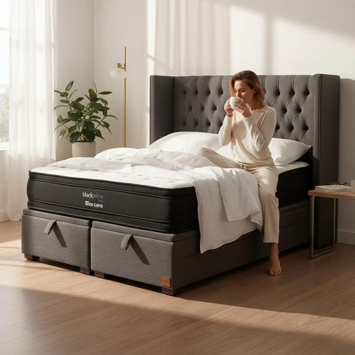 Cama Baul 2 Plazas / Colchon black prime + Respaldo CAPITONNE PREMIUM 16