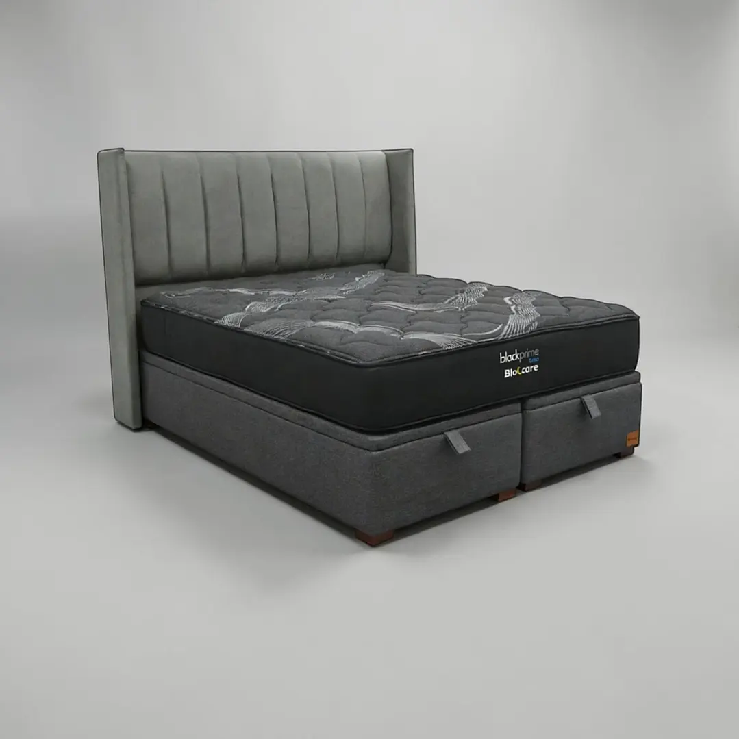 Cama Baul 2 Plazas / Colchon black prime + Respaldo TUBULAR 7