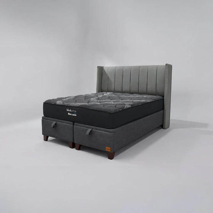 Cama Baul 2 Plazas / Colchon black prime + Respaldo TUBULAR 9