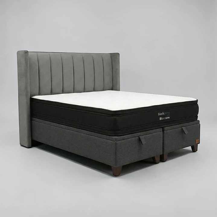 Cama Baul 2 Plazas / Colchon black prime + Respaldo TUBULAR 18
