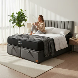 Cama Baul King / Colchon black prime + Respaldo TUBULAR