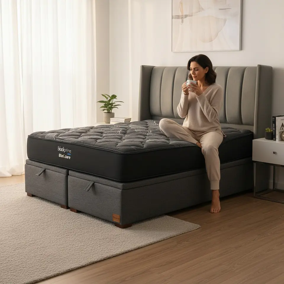 Cama Baul King / Colchon black prime + Respaldo TUBULAR 6
