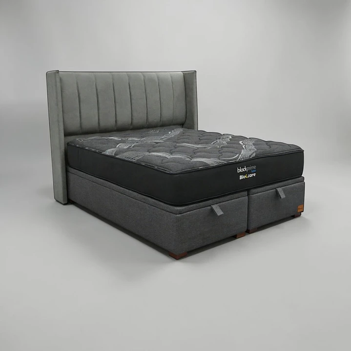 Cama Baul King / Colchon black prime + Respaldo TUBULAR 7