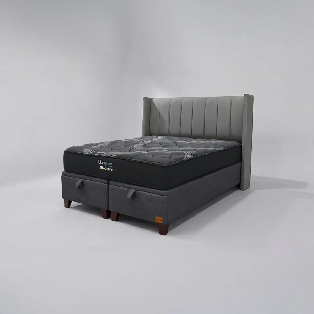 Cama Baul King / Colchon black prime + Respaldo TUBULAR 9