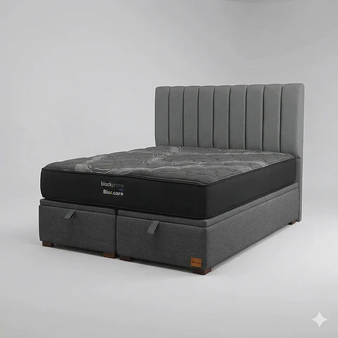 Cama Baul King / Colchon black prime + Respaldo TUBULAR