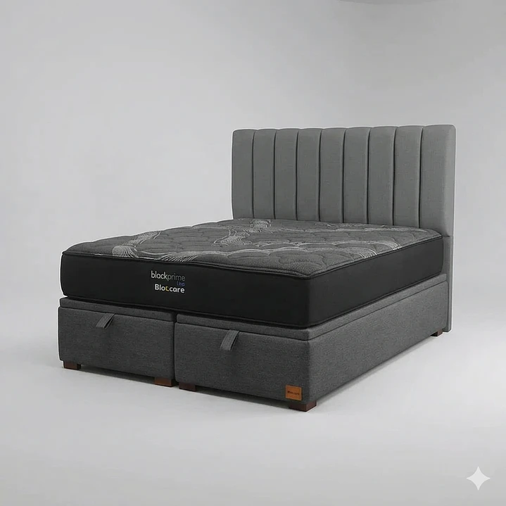 Cama Baul King / Colchon black prime + Respaldo TUBULAR 2