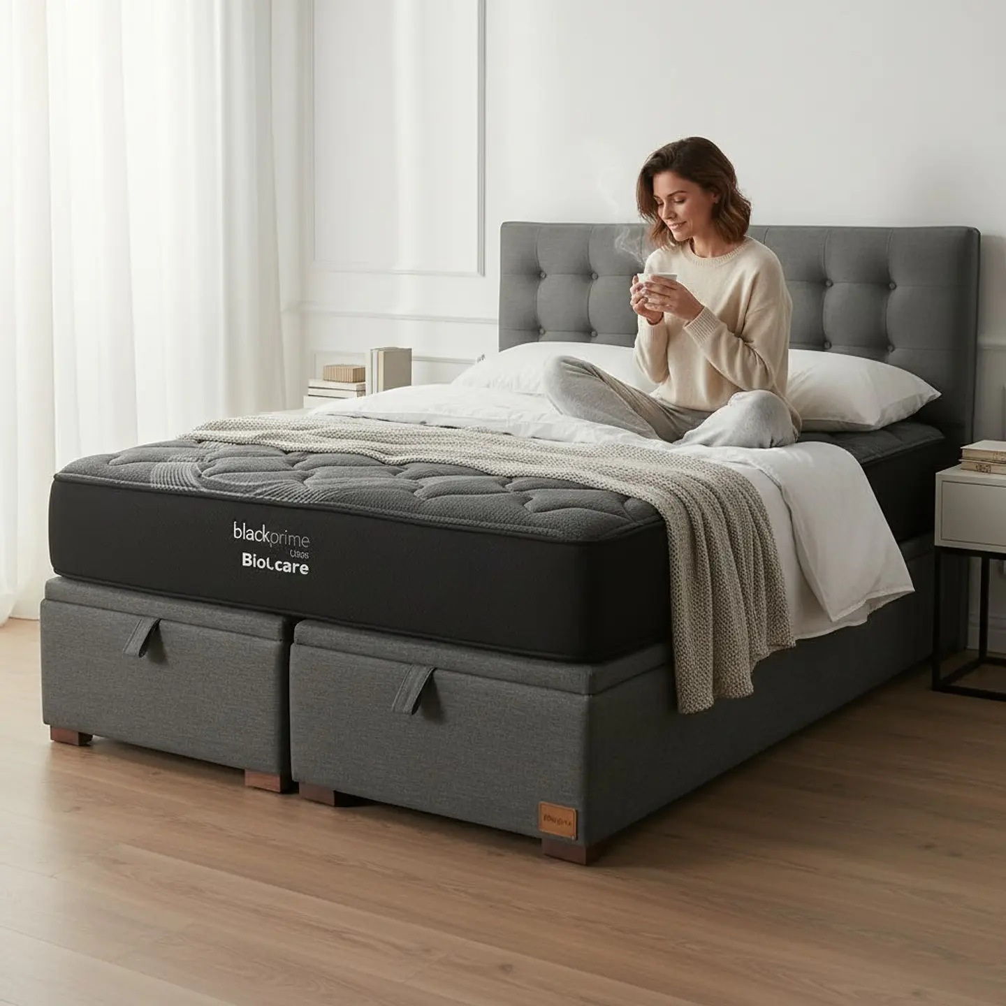 Cama Baul King / Colchon black prime + Respaldo BOTONNE PREMIUM 1