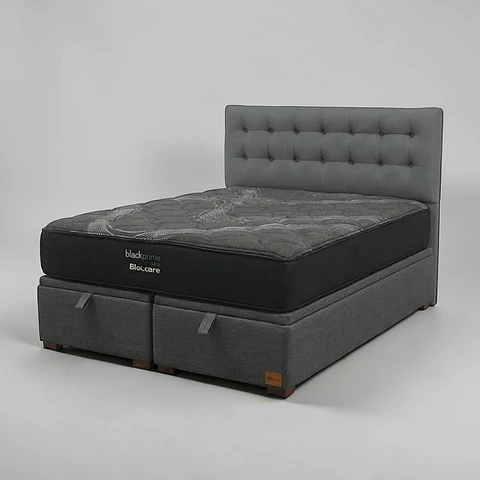 Cama Baul King / Colchon black prime + Respaldo BOTONNE PREMIUM