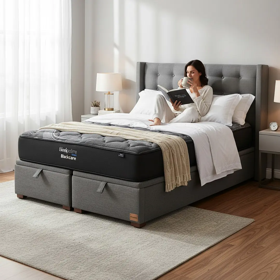 Cama Baul King / Colchon black prime + Respaldo BOTONNE PREMIUM 6