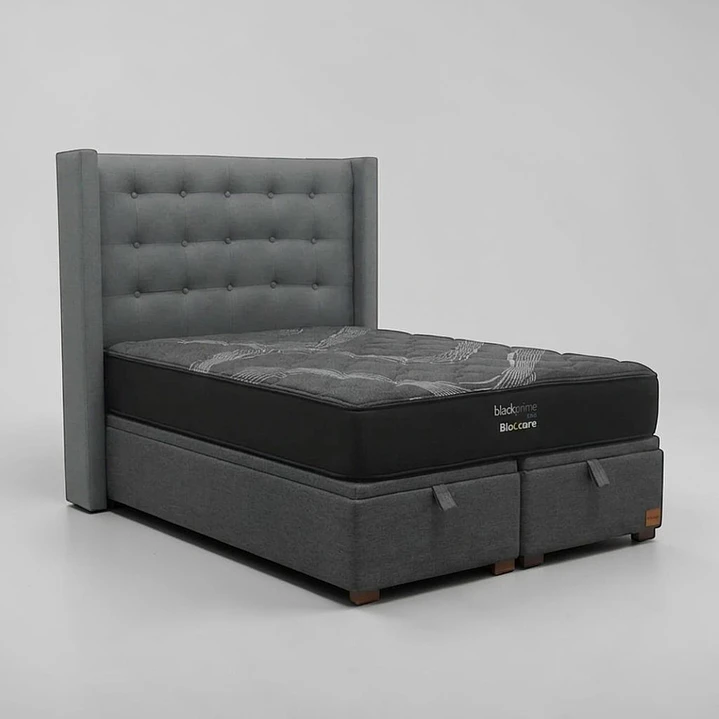 Cama Baul King / Colchon black prime + Respaldo BOTONNE PREMIUM 7
