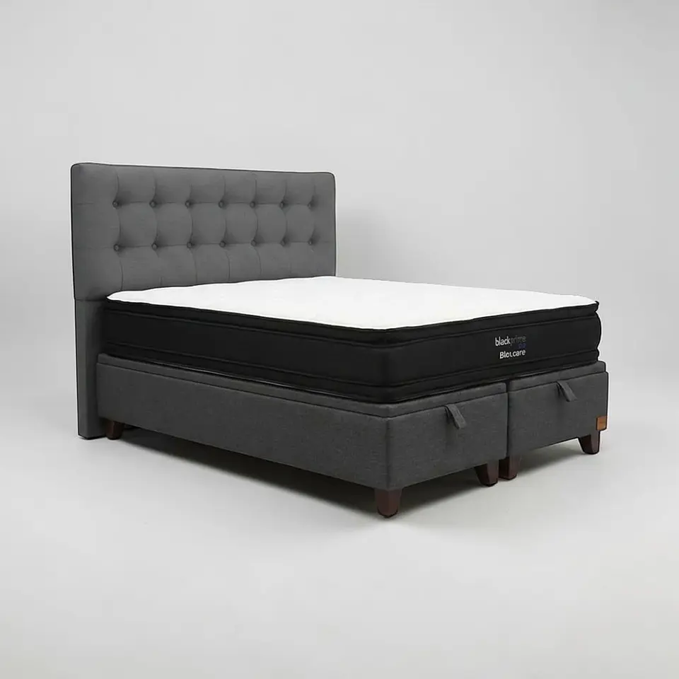 Cama Baul King / Colchon black prime + Respaldo BOTONNE PREMIUM 14