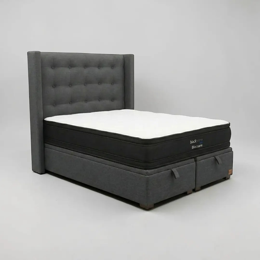 Cama Baul King / Colchon black prime + Respaldo BOTONNE PREMIUM 17