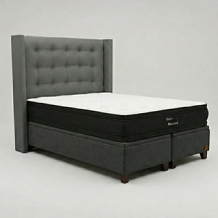 Cama Baul King / Colchon black prime + Respaldo BOTONNE PREMIUM 19