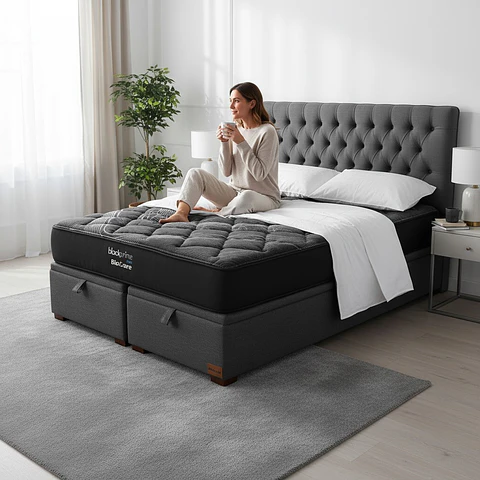 Cama Baul King / Colchon black prime + Respaldo CAPITONNE PREMIUM