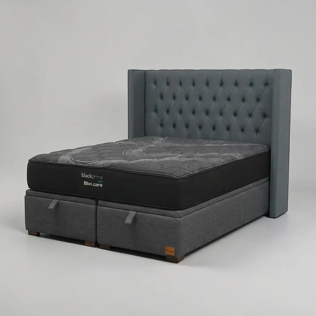 Cama Baul King / Colchon black prime + Respaldo CAPITONNE PREMIUM 7