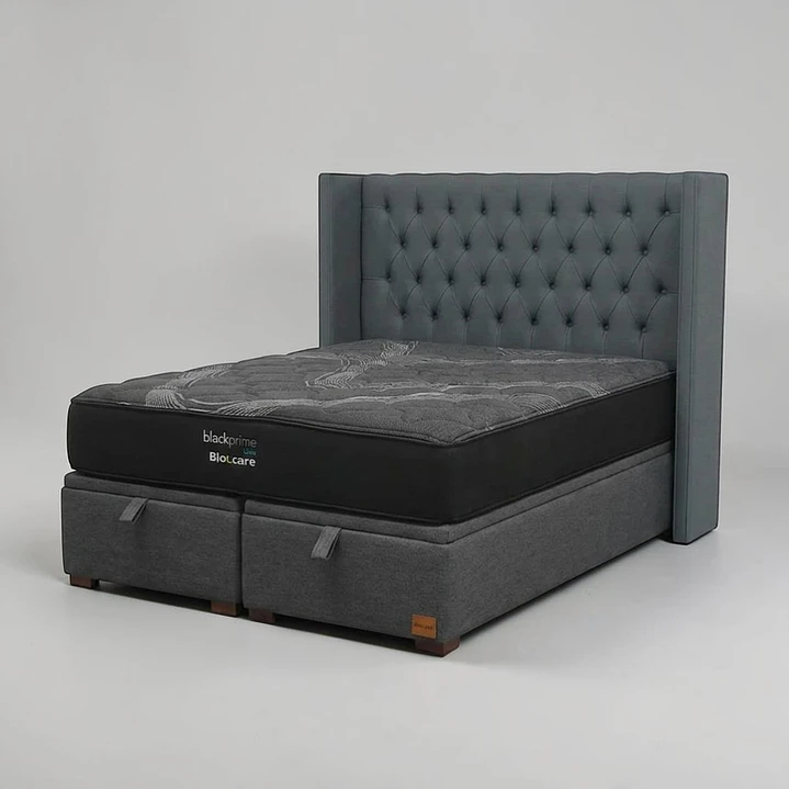 Cama Baul King / Colchon black prime + Respaldo CAPITONNE PREMIUM 7