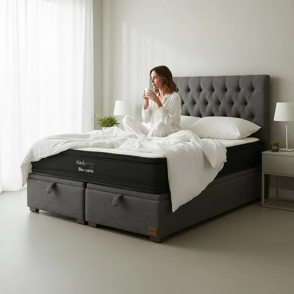 Cama Baul King / Colchon black prime + Respaldo CAPITONNE PREMIUM 11