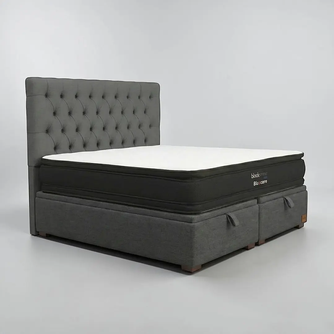 Cama Baul King / Colchon black prime + Respaldo CAPITONNE PREMIUM 12