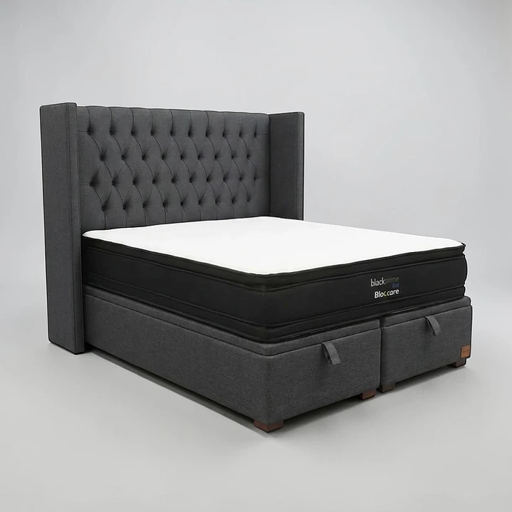 Cama Baul King / Colchon black prime + Respaldo CAPITONNE PREMIUM 17