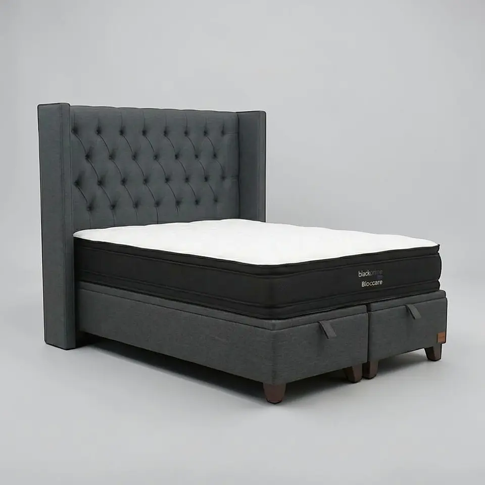 Cama Baul King / Colchon black prime + Respaldo CAPITONNE PREMIUM 19
