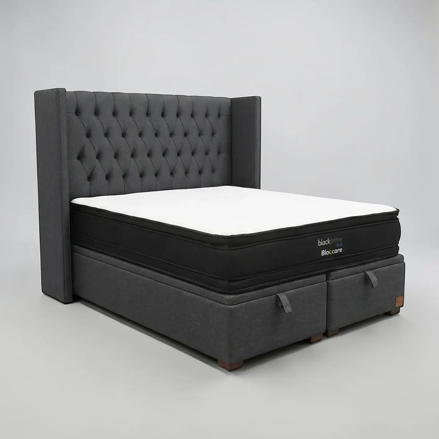 Cama Baul Super King / Colchon black prime + Respaldo CAPITONNE PREMIUM 17