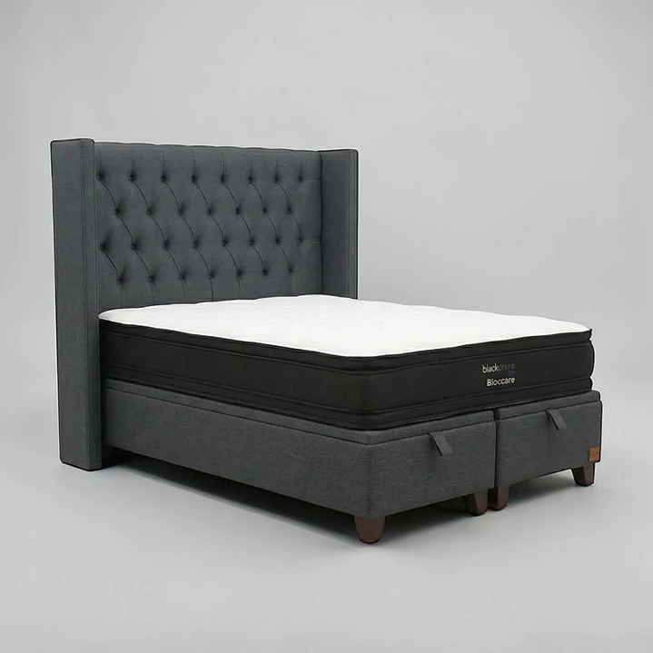 Cama Baul Super King / Colchon black prime + Respaldo CAPITONNE PREMIUM 19
