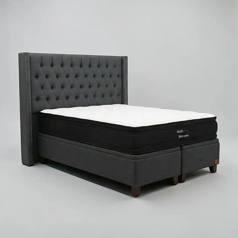 Cama Baul King / Colchon black prime + Respaldo CAPITONNE TACHAS 19