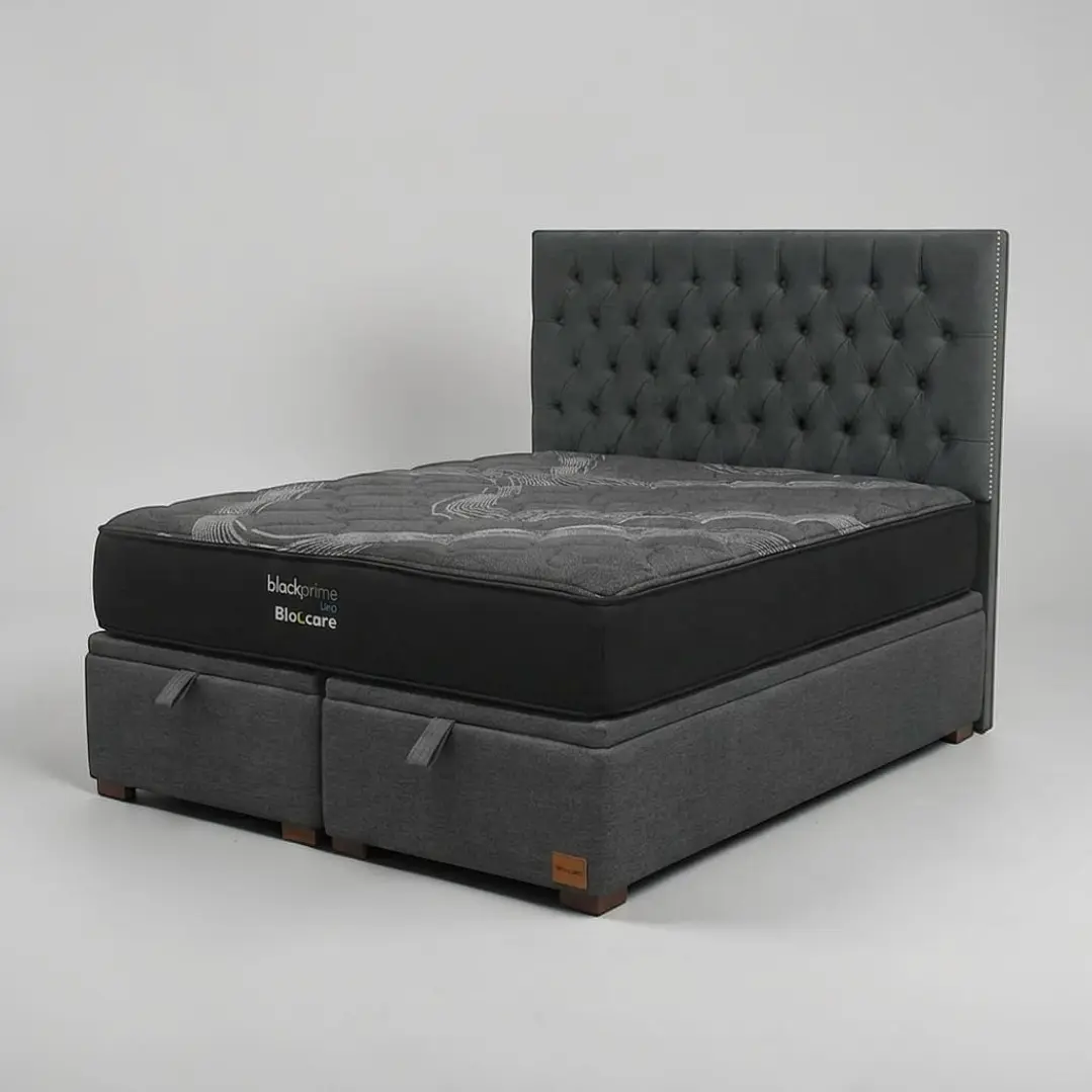 Cama Baul super King / Colchon black prime + Respaldo CAPITONNE TACHAS 2