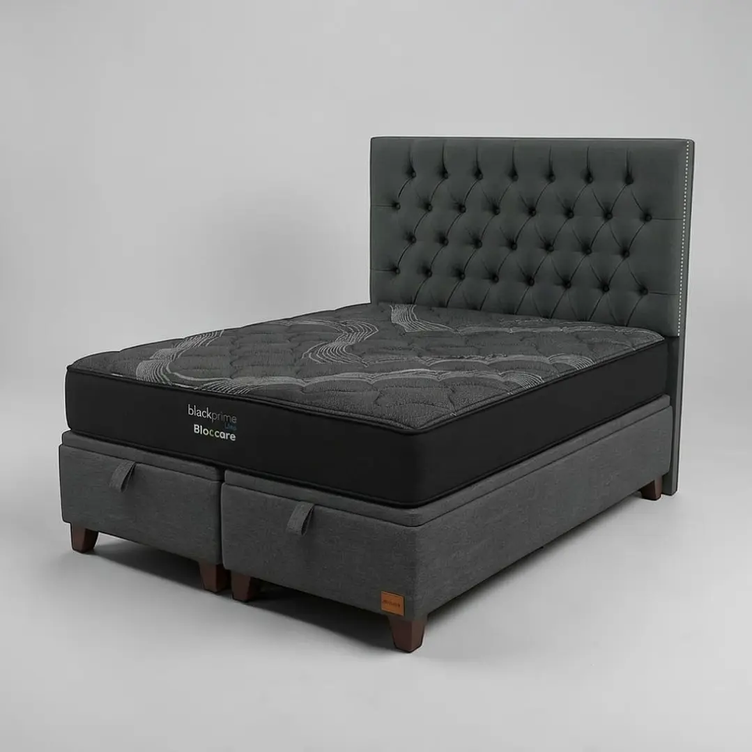 Cama Baul super King / Colchon black prime + Respaldo CAPITONNE TACHAS 5