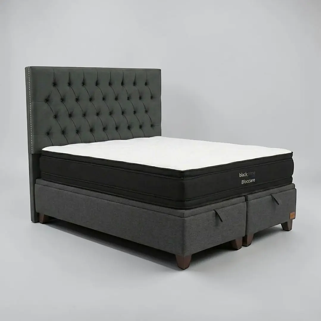 Cama Baul super King / Colchon black prime + Respaldo CAPITONNE TACHAS 14