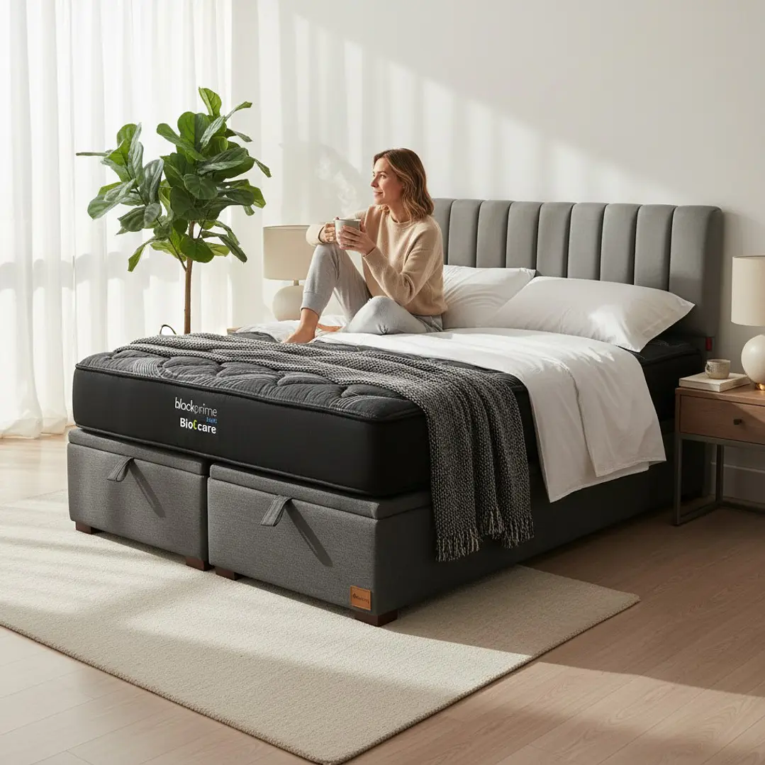 Cama Baul Super King / Colchon black prime + Respaldo TUBULAR 1