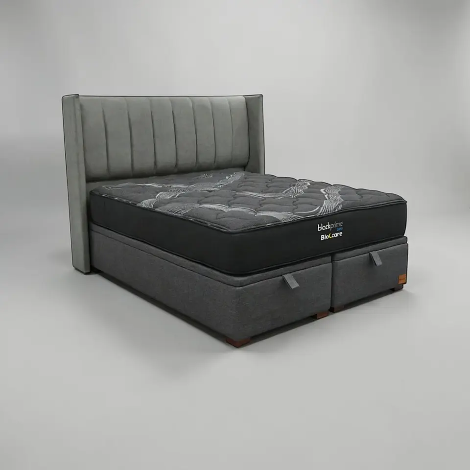 Cama Baul Super King / Colchon black prime + Respaldo TUBULAR 7