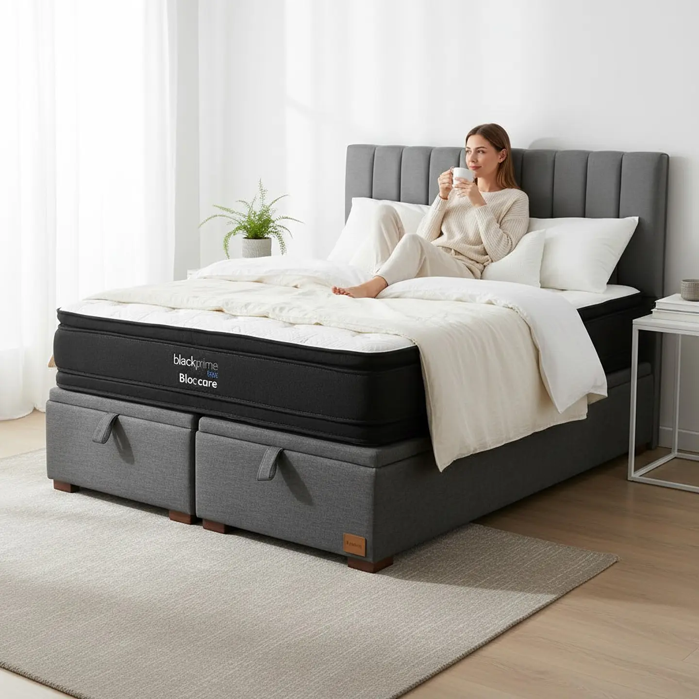Cama Baul Super King / Colchon black prime + Respaldo TUBULAR 11