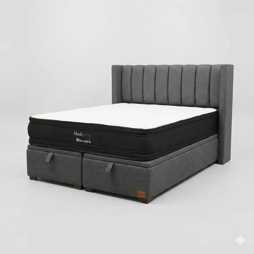 Cama Baul Super King / Colchon black prime + Respaldo TUBULAR 16