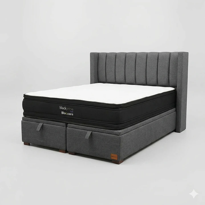 Cama Baul Super King / Colchon black prime + Respaldo TUBULAR 16